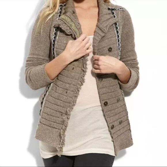 Free People Sweaters - Free People Cuddle Bear Admiral Cardigan Sweater Fringe Cotton Brown Small